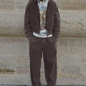Oversized Boxy Acid Wash Corduroy Hooded Jacket